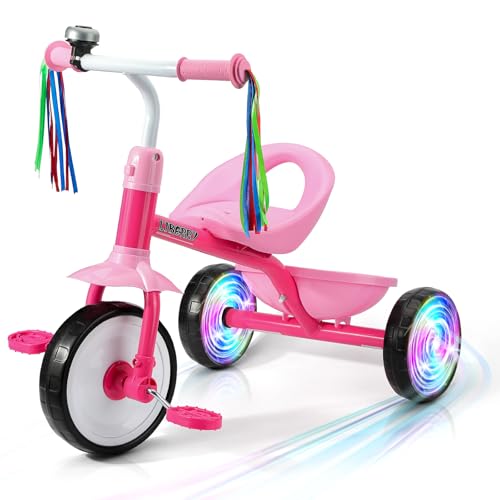 Liberry Toddler Tricycle Age 2 3 4 Years Old Kids Trike with Light Up Wheels Removable Pedal and Basket 3 Wheel Bike Outdoor Indoor Riding Toy Gift for Girls Boys Pink - Image 1