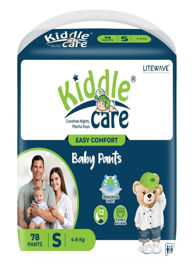Kiddle Care Easy Comfort Baby Diaper Pants | Small (S) | 4-8 Kg | 78 Pieces | Up to 12 Hours Protection, Prevents Leakage, Wetness Indicator Breathable Comfy Fit Keeps Baby Dry All Day - Image 1