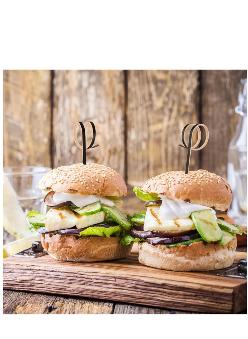 Zikra 100 PCS Cocktail Stick Bamboo Fruit Sticks Wooden Toothpicks, (12cm) for Party Tapas Nibbles Canapes Appetiser Fruit Skewer BBQ Sandwich Bento Accessory Pick Food (Black) - Image 2