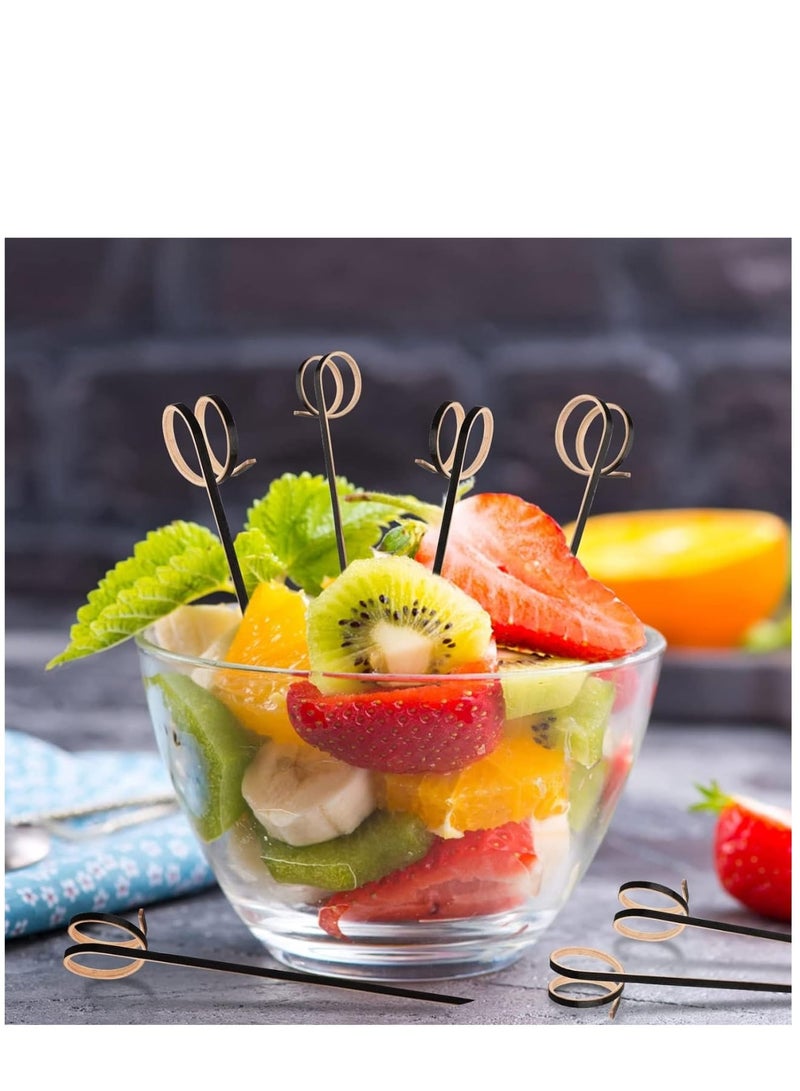 Zikra 100 PCS Cocktail Stick Bamboo Fruit Sticks Wooden Toothpicks, (12cm) for Party Tapas Nibbles Canapes Appetiser Fruit Skewer BBQ Sandwich Bento Accessory Pick Food (Black) - Image 5