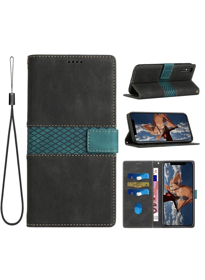 اس-توب جراب هاتف iPhone XS Max مصنوع من الجلد بخياطة شبكية مع حبل - Image 1