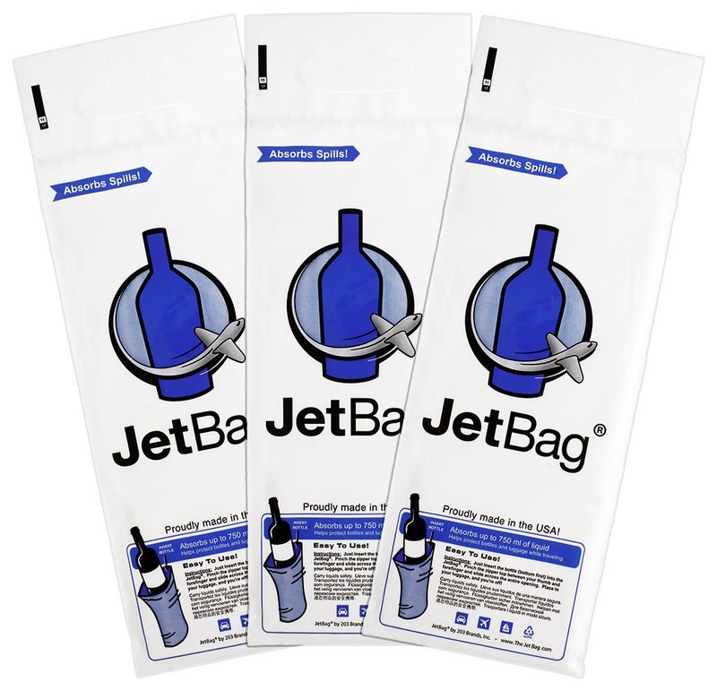 Jetbag Travel Wine Bag (Set Of 3 Blue Gift Pattern) - The Original Absorbent Reusable & Protective Wine Bottle Bag - Made In The Usa