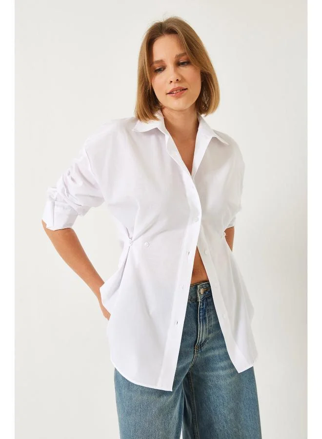Ginger  Cinched Waist Button Up Shirt for Women | Best Price UAE