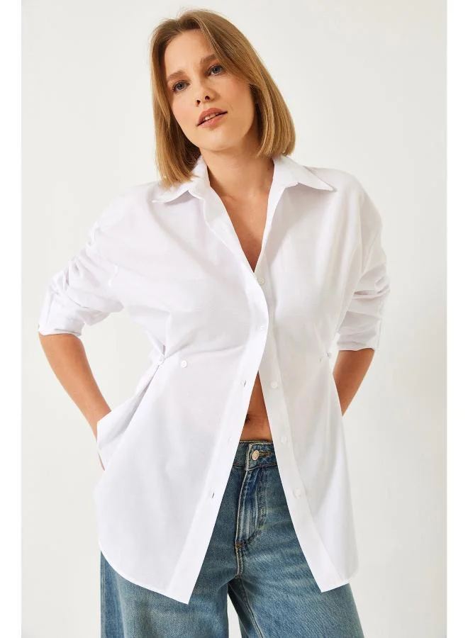Cinched Waist Button Up Shirt
