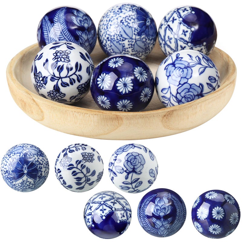 Vesici 6 Pcs Blue and White Porcelain Balls Chinoiserie Decor Decorative Ball for Bowl Centerpiece Tray Basket China Ceramic Orbs Gift for Vases Table Dining Spring Wedding Party DecorationPattern 2 - Image 2