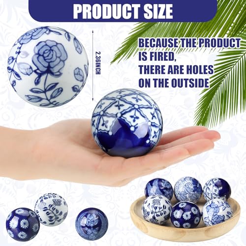 Vesici 6 Pcs Blue and White Porcelain Balls Chinoiserie Decor Decorative Ball for Bowl Centerpiece Tray Basket China Ceramic Orbs Gift for Vases Table Dining Spring Wedding Party DecorationPattern 2 - Image 3