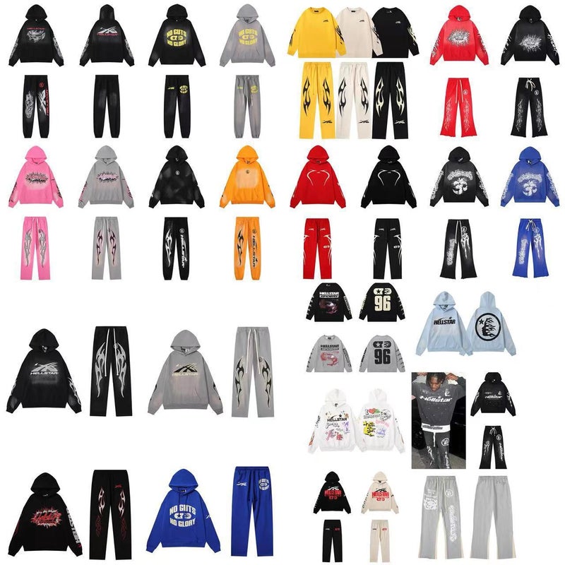 24Ss Autumn New Hell Star American Style Trendy Brand Sport Hoodie Sweatshirt And Sweatpants Set For Men And Women - Image 2