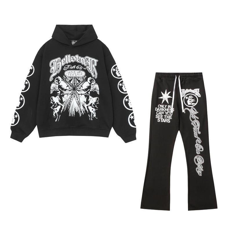 24Ss Autumn New Hell Star American Style Trendy Brand Sport Hoodie Sweatshirt And Sweatpants Set For Men And Women - Image 1