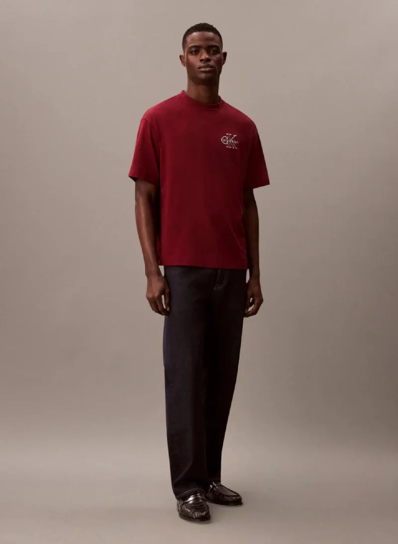 Calvin Klein Jeans Renaissance Red Monogram Logo Tee for Men | Best Price UAE