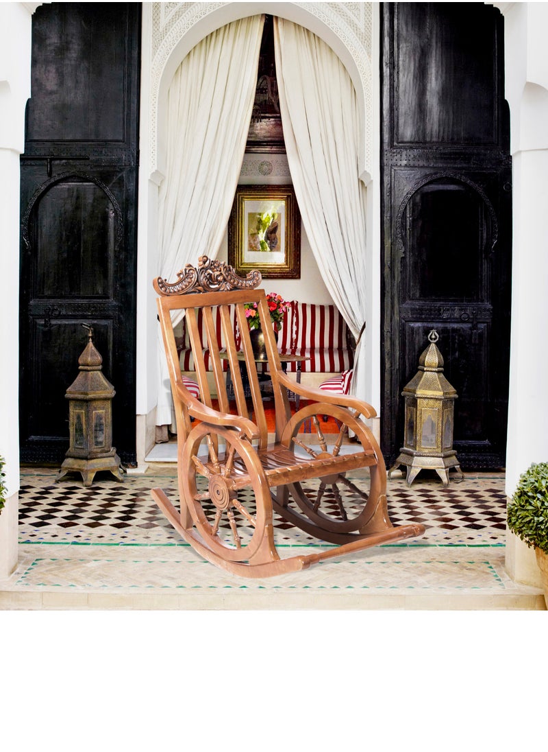 mahome traditional wooden rocking chair with wheel design. Handcrafted Elegance. sutable for living room sofa. rest room. office and garden furniture(alder wood, light brown)  - Image 1