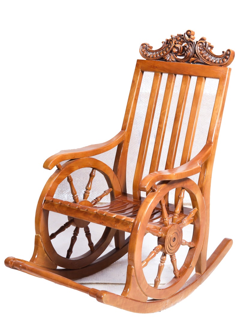 mahome traditional wooden rocking chair with wheel design. Handcrafted Elegance. sutable for living room sofa. rest room. office and garden furniture(alder wood, light brown)  - Image 2