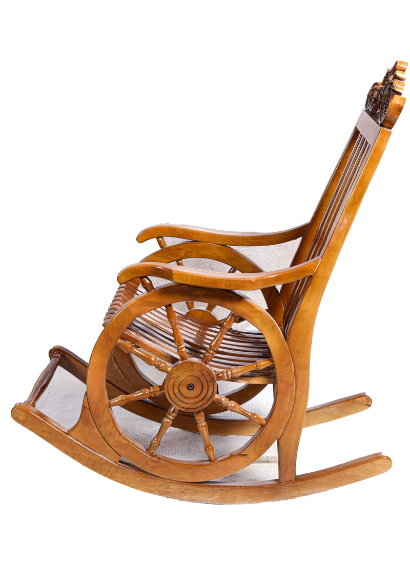 mahome traditional wooden rocking chair with wheel design. Handcrafted Elegance. sutable for living room sofa. rest room. office and garden furniture(alder wood, light brown)  - Image 4