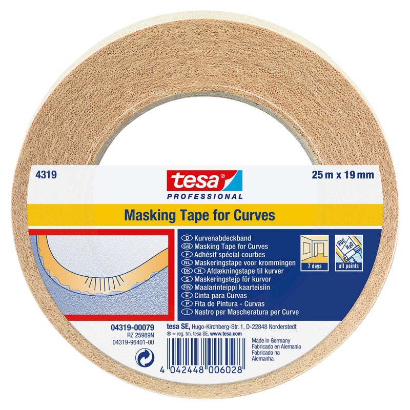 tesa 4319 Masking Tape for Curves, 19mm x 25m - Image 1
