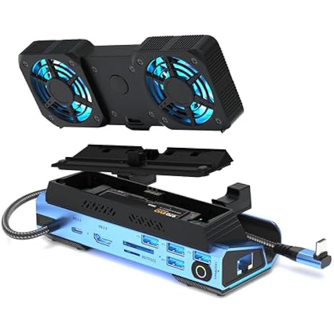 rayihni DOCKING STAION FOR STEAM DECK/ROG ALLY/LEGION GO,14 IN 1 DOUBLE FAN STEAM DECK DOCK M.2 NVME EXPANSION SLOT. 1000MBPS ETHERNET,3.0 PD100W CHARGING, HD 2.0 4K@60HZ. 4 USB PORT. SLOT STEAM DECK DOCK. - Image 1