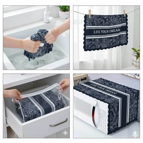 DARSHANAM WORLD Microwave Oven Cover, Waterproof Modern Design Kitchen Oven Cover Attractive Decorative Dust Proof Appliance Oven Top Cover (100 x 35 cm) (Dream Blue) - Image 5