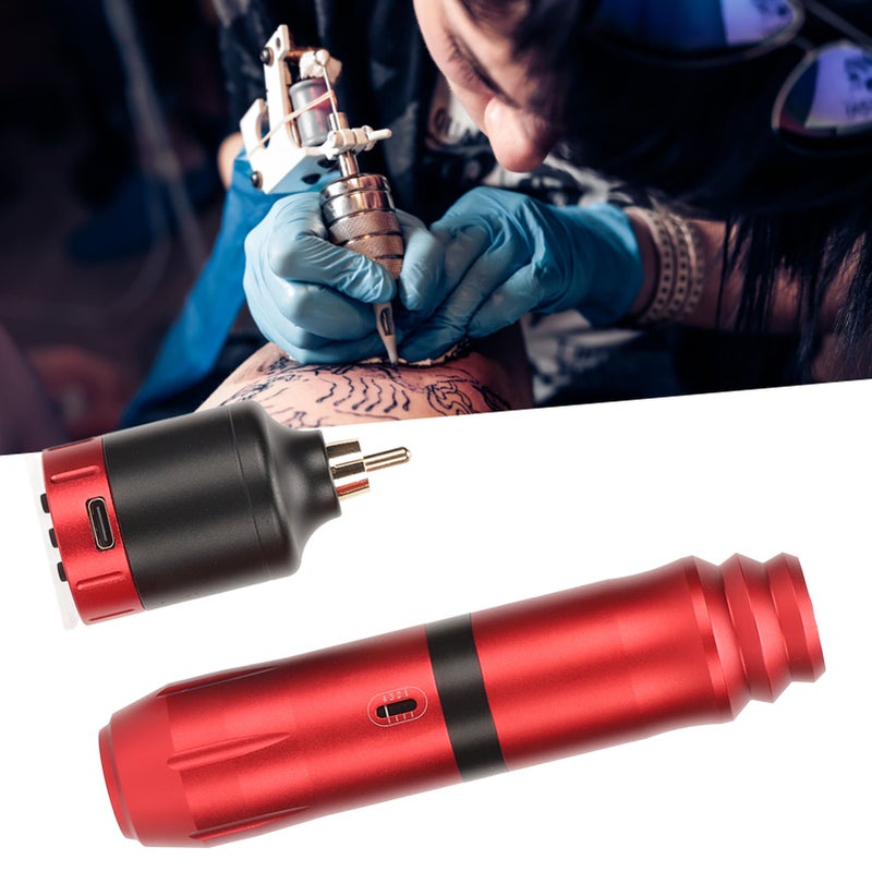 Rotary Tattoo Pen Machine Kit with 1300mAh Power Supply Clip Cord RCA Connector Wireless Tattoo Pen Kit Red - Image 3
