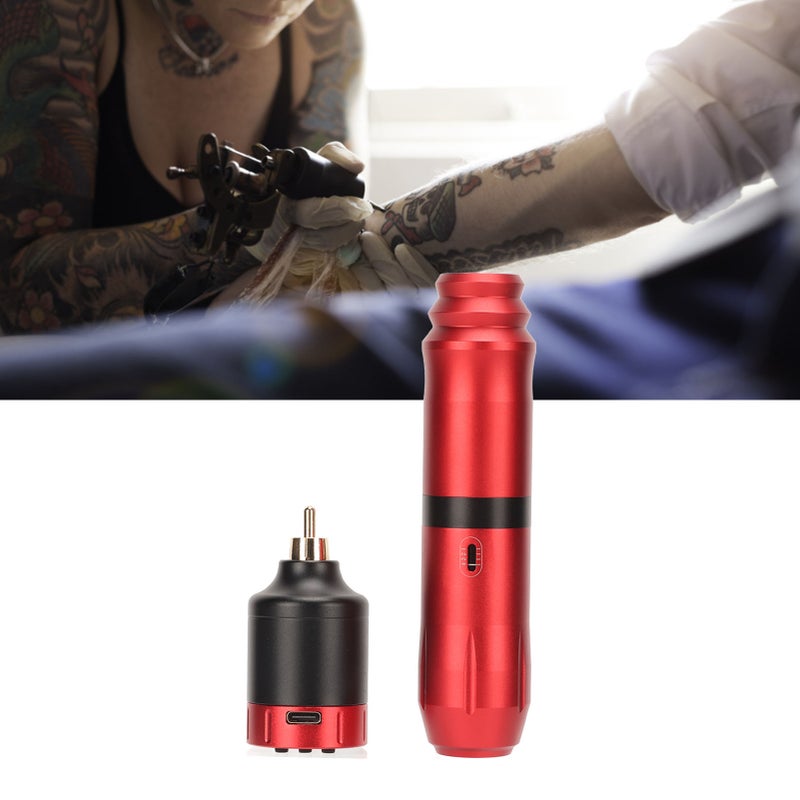 Rotary Tattoo Pen Machine Kit with 1300mAh Power Supply Clip Cord RCA Connector Wireless Tattoo Pen Kit Red - Image 4