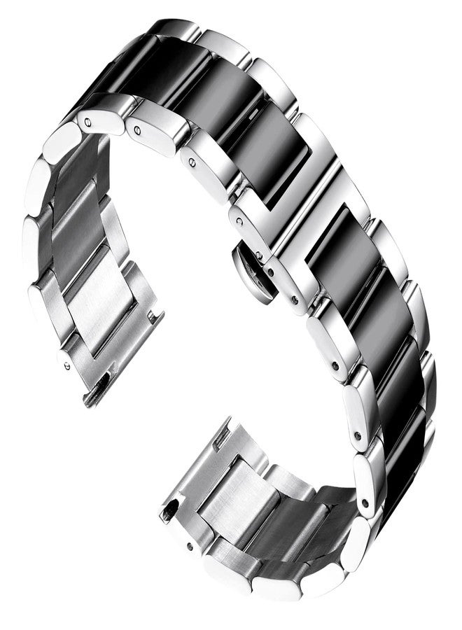 BINLUN Thick Stainless Steel Watch Band Metal Heavy Watch Bracelets Polished Matte Brushed Finish Watch Strap Replacement for Men Women 16mm/18mm/20mm/21mm/22mm/23mm/24mm/26mm - Image 1