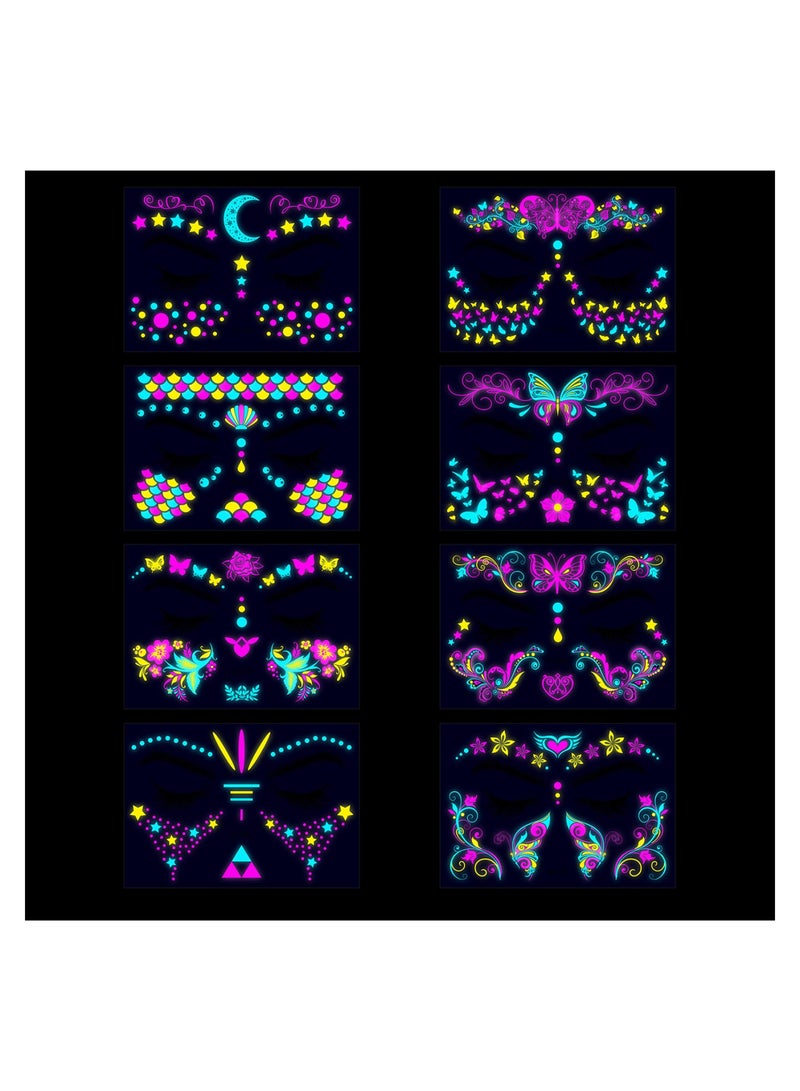 Glow In The Dark Tattoos for Adults, 8 Sheets Blacklight UV Neon Glow Temporary Tattoos Makeup Butterfly Tattoos Stickers for  Glow In The Dark Party Supplies - Image 4