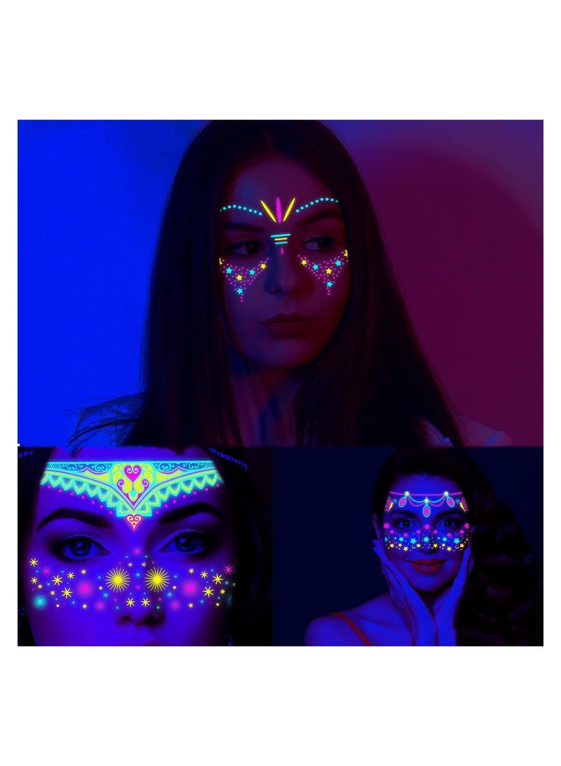 Glow In The Dark Tattoos for Adults, 8 Sheets Blacklight UV Neon Glow Temporary Tattoos Makeup Butterfly Tattoos Stickers for  Glow In The Dark Party Supplies - Image 3