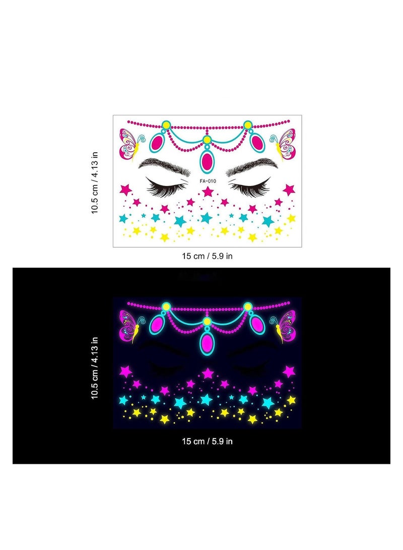 Glow In The Dark Tattoos for Adults, 8 Sheets Blacklight UV Neon Glow Temporary Tattoos Makeup Butterfly Tattoos Stickers for  Glow In The Dark Party Supplies - Image 5