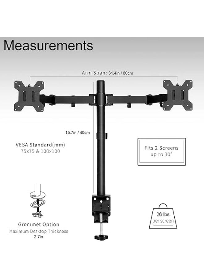 LINK BITS C1732N56 Dual Monitor Mount, Monitor Arm for 2 Monitors from 17 to 32 inches, 10 kg Weight, Swivel Monitor Mount with Height Adjustment, Black - Image 3