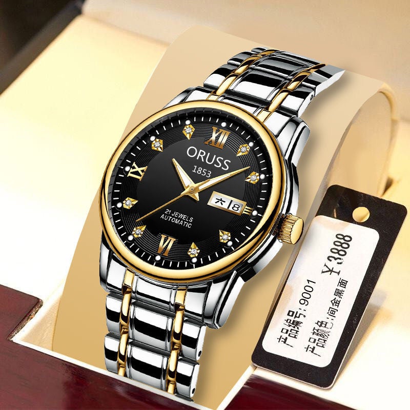 Automatic Mens Luminous Waterproof Luxury Watch Stylish Male Style -980 Gold and Black 