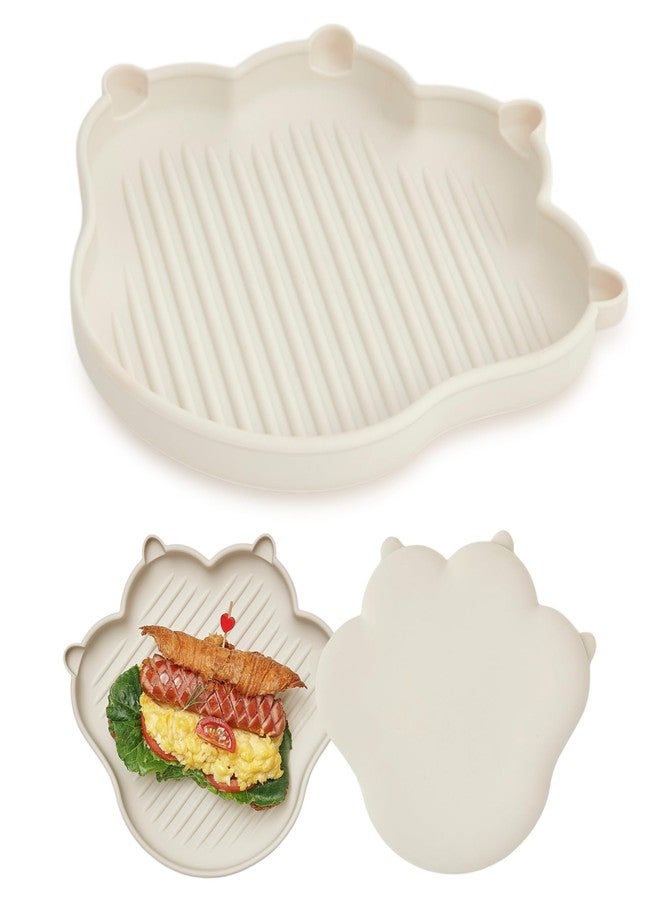 Firgi MEOW Silicone Baby Toddler Plates, Baby Feeding Essentials 100% Food-Grade Led Weaning Supplies BPA Free Toddler Soft and Durable Plate Feeding Supplies BPA Free Kids Ivory - Image 1