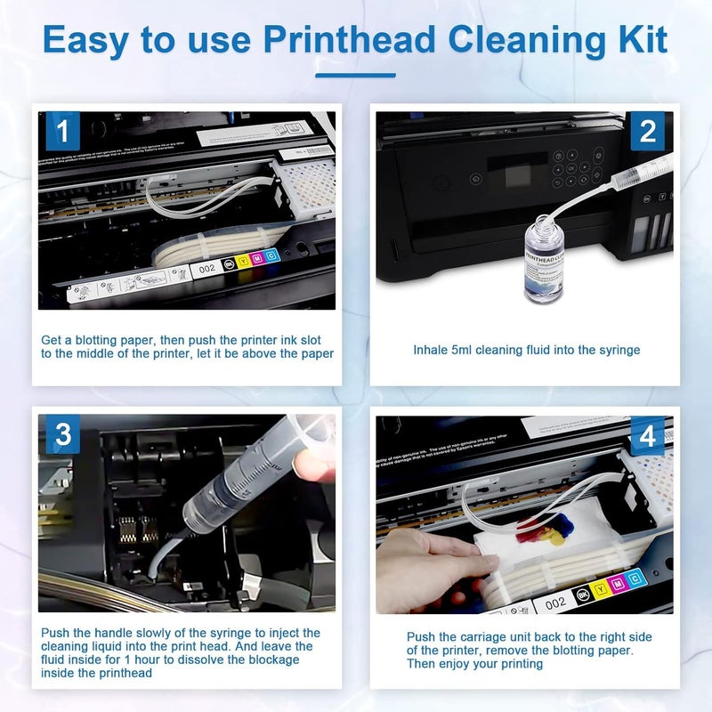 Fosgoit Printhead Cleaning Kits Inkjet Printers, Printer Cleaning Kit for Epson Ecotank Printers, Printer Cleaner Kit for HP, Inkjet Printers Head Cleaning Solution for Canon Pixma Print Head Liquid Nozzles - Image 5