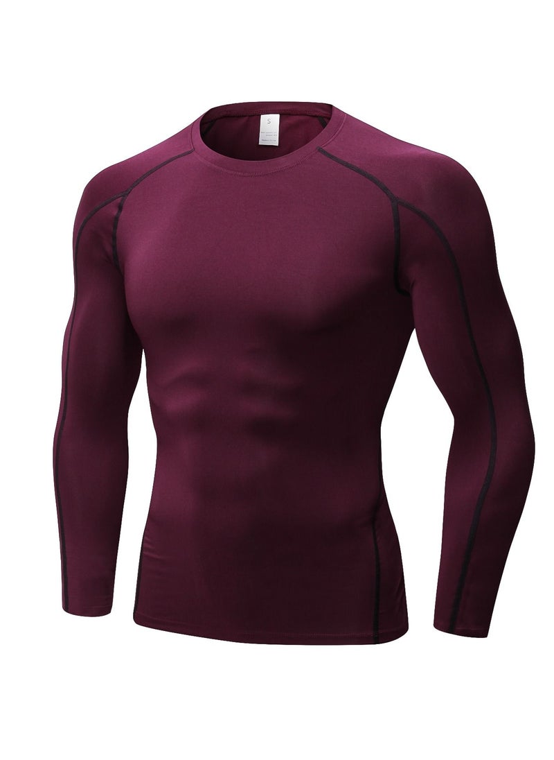 Loquat Men Quick Dry Breathable Long Sleeve Shirt Burgundy  - Image 1