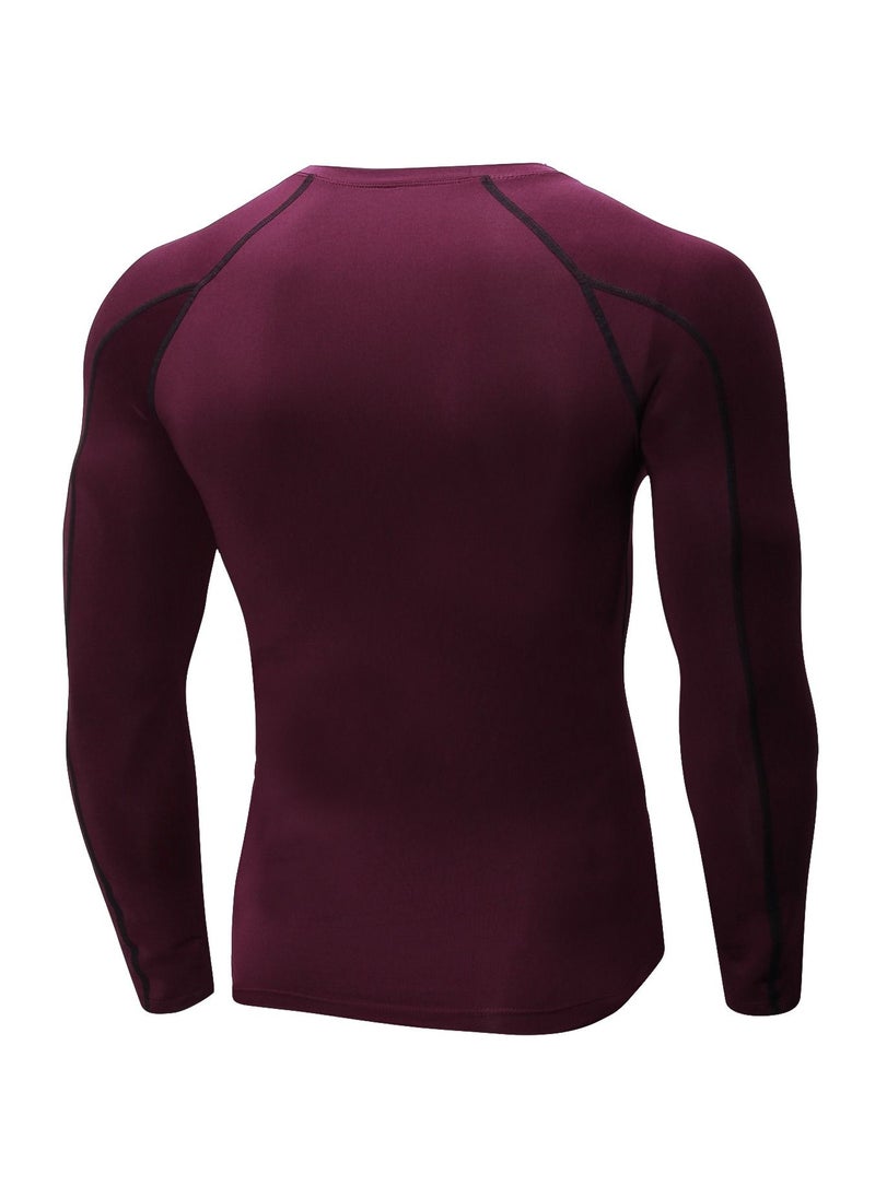 Loquat Men Quick Dry Breathable Long Sleeve Shirt Burgundy  - Image 2