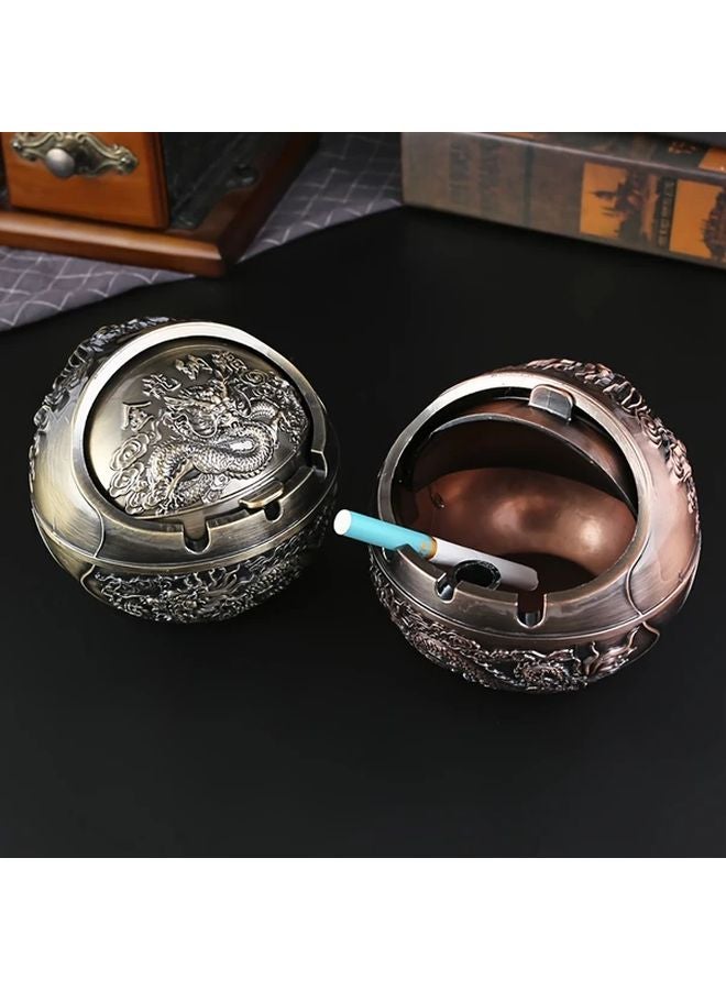 Blue Ancient Dragon Phoenix Vintage Metal Ashtray with Lid Windproof European Style Home Decor - Image 3