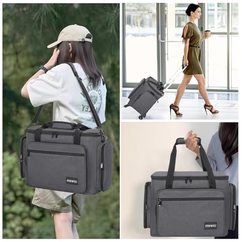 ITHWIU Sewing Machine Case with Wheels, Universal Rolling Trolley Tote with Shoulder Strap & Multiple Storage Pockets Compatible with Most Standard Singer, Brother, Janome, Grey - Image 5