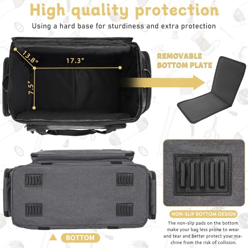 ITHWIU Sewing Machine Case with Wheels, Universal Rolling Trolley Tote with Shoulder Strap & Multiple Storage Pockets Compatible with Most Standard Singer, Brother, Janome, Grey - Image 4