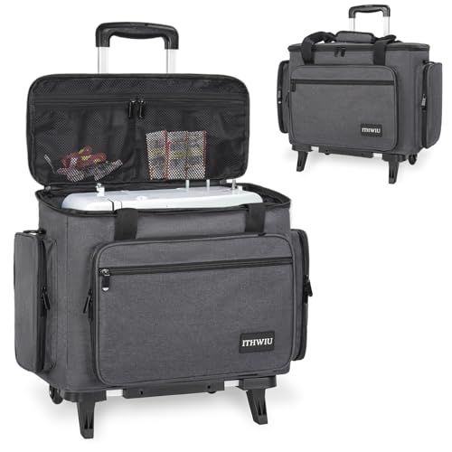 ITHWIU Sewing Machine Case with Wheels, Universal Rolling Trolley Tote with Shoulder Strap & Multiple Storage Pockets Compatible with Most Standard Singer, Brother, Janome, Grey - Image 1