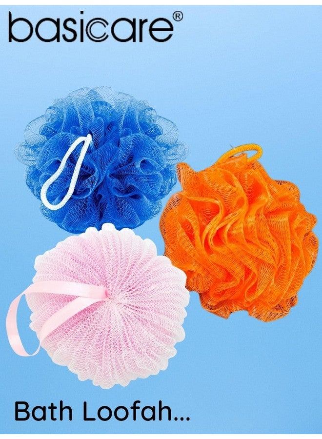 Basicare Soft Mesh Bath Loofah - Large Bath Loofah Sponge Scrubber Exfoliator for High Lather Cleansing Exfoliating Shower Sponge (Multicolor2, 3Pcs) - Image 1