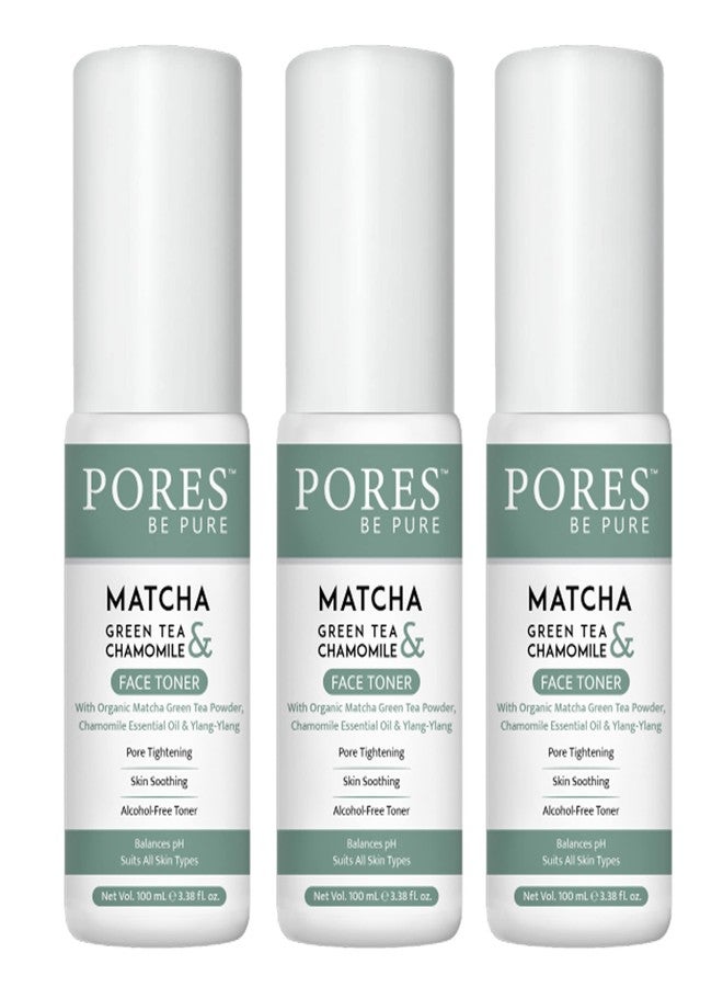PORES Be Pure Matcha Green Tea Face Toner | Pore-Tightening & Skin-Soothing Toner with Chamomile & Ylang-Ylang | Alcohol-Free, pH Balancing Facial Toner for Hydrated & Glowing Skin | Suitable for All Skin Types - ( 100mL X 3 ) - Image 1