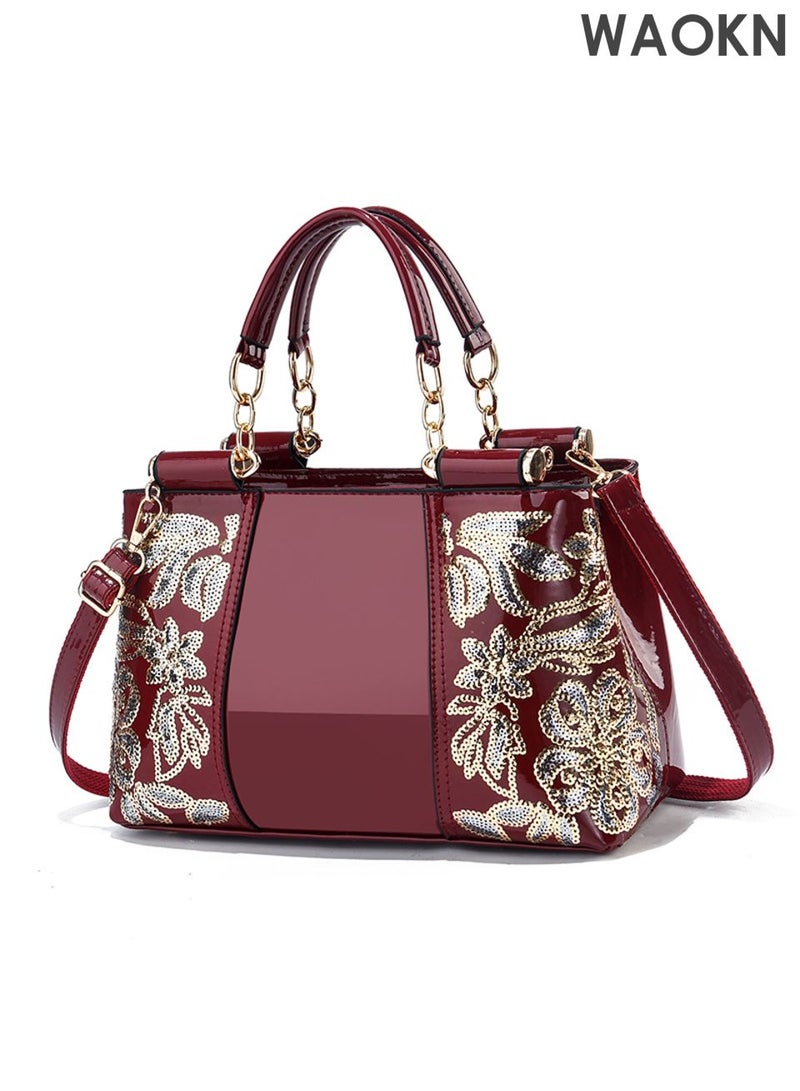 دبليو أيه أو كي أن حقيبة يد نسائية أنيقة بمقبض علوي ونمط رائع، حقيبة كتف كبيرة الحجم بحزام قابل للتعديل وسحاب إغلاق، حقيبة كروس أنيقة وعصرية للسيدات، مثالية للمواعيد والتسوق والاستخدام اليومي. - Image 1