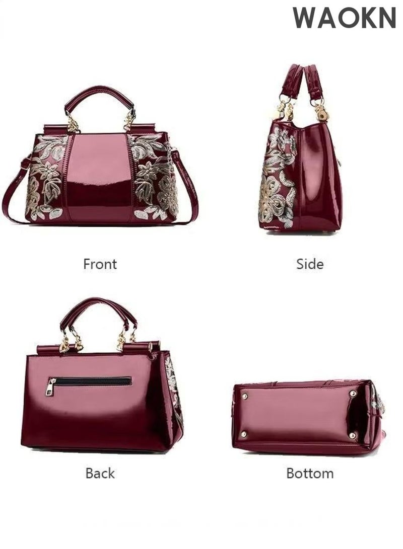 دبليو أيه أو كي أن حقيبة يد نسائية أنيقة بمقبض علوي ونمط رائع، حقيبة كتف كبيرة الحجم بحزام قابل للتعديل وسحاب إغلاق، حقيبة كروس أنيقة وعصرية للسيدات، مثالية للمواعيد والتسوق والاستخدام اليومي. - Image 3