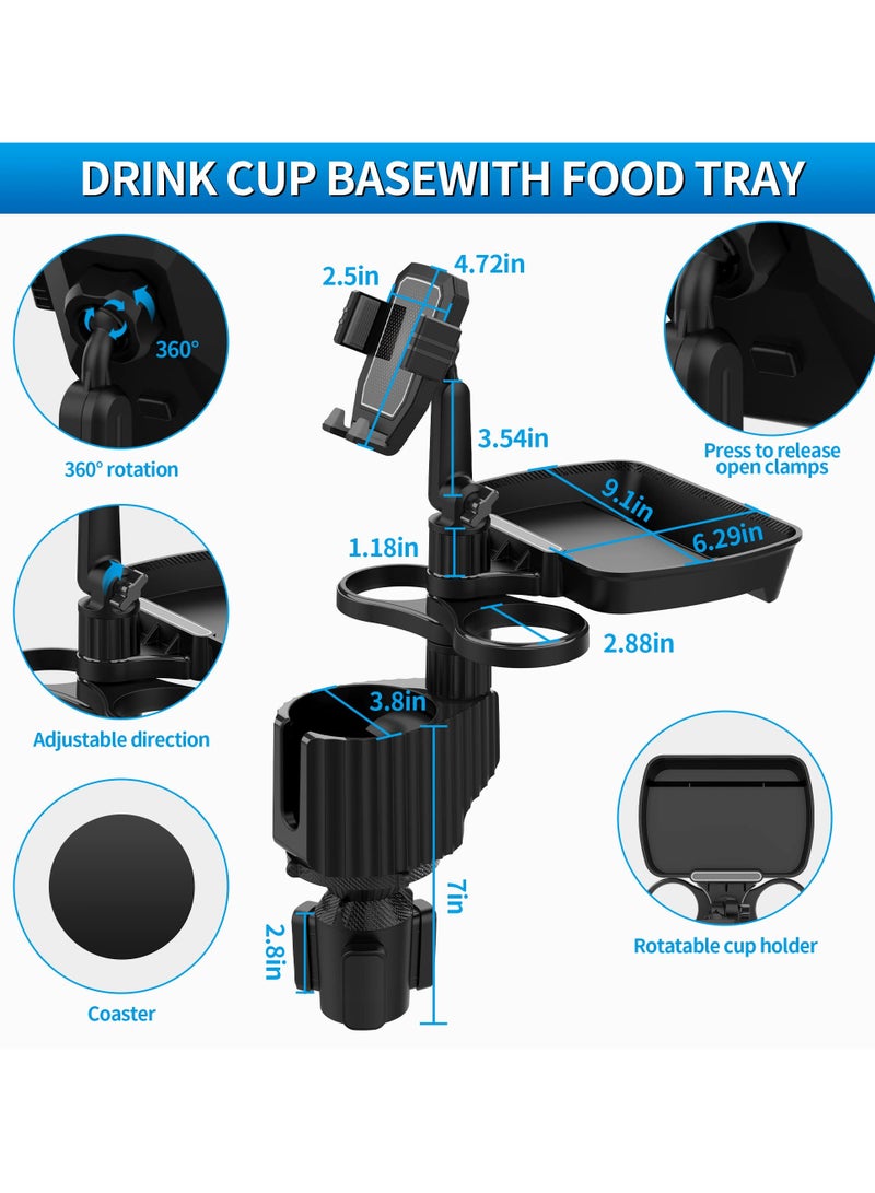 Car Cup Holder Expander Tray, 4-in-1 Adjustable Car Table Adjustable Food Car Tray, 360°Rotation Multifunctional Car Food Tray Table for Eating, Dual Cup Holder, Travel Road Trip Essentials - Image 5