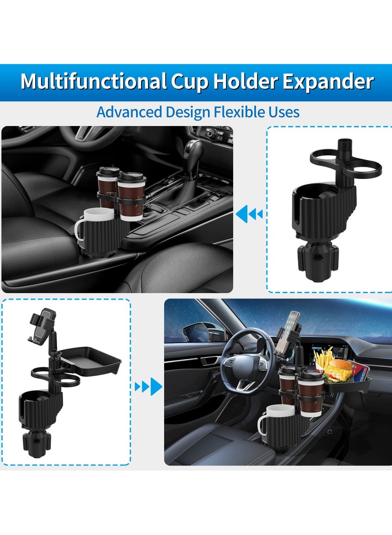 Car Cup Holder Expander Tray, 4-in-1 Adjustable Car Table Adjustable Food Car Tray, 360°Rotation Multifunctional Car Food Tray Table for Eating, Dual Cup Holder, Travel Road Trip Essentials - Image 3