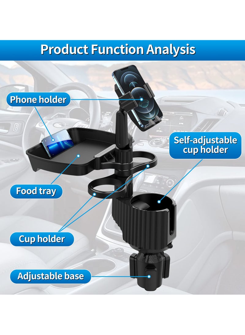 Car Cup Holder Expander Tray, 4-in-1 Adjustable Car Table Adjustable Food Car Tray, 360°Rotation Multifunctional Car Food Tray Table for Eating, Dual Cup Holder, Travel Road Trip Essentials - Image 2