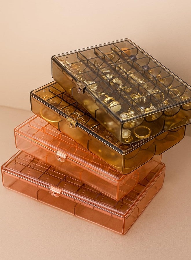 Lumevo 2-Layer Acrylic Jewelry Storage Box with Lid – 24 Small & 6 Large Compartments for Earrings, Necklaces, Bracelets & Rings – Portable Organizer Case (Multicolor, Pack of 1) - Image 1