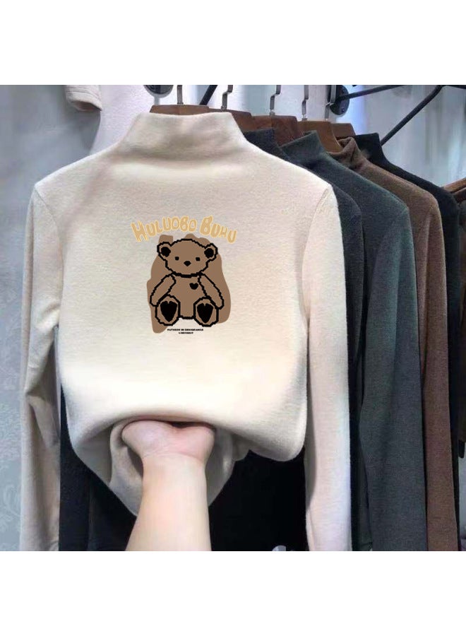 Boys And Girls Half Turtleneck German Velvet Bottoming Shirt Autumn And Winter New Warm Baby Cartoon Printed Long-sleeved T-shirt