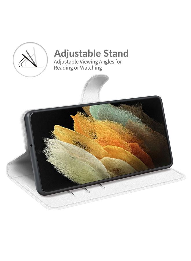 اس-توب جراب لهاتف Samsung Galaxy S22 Ultra 5G، جراب واقٍ أفقي قابل للطي من نسيج الليتشي مع حامل وفتحات للبطاقات ومحفظة - Image 4