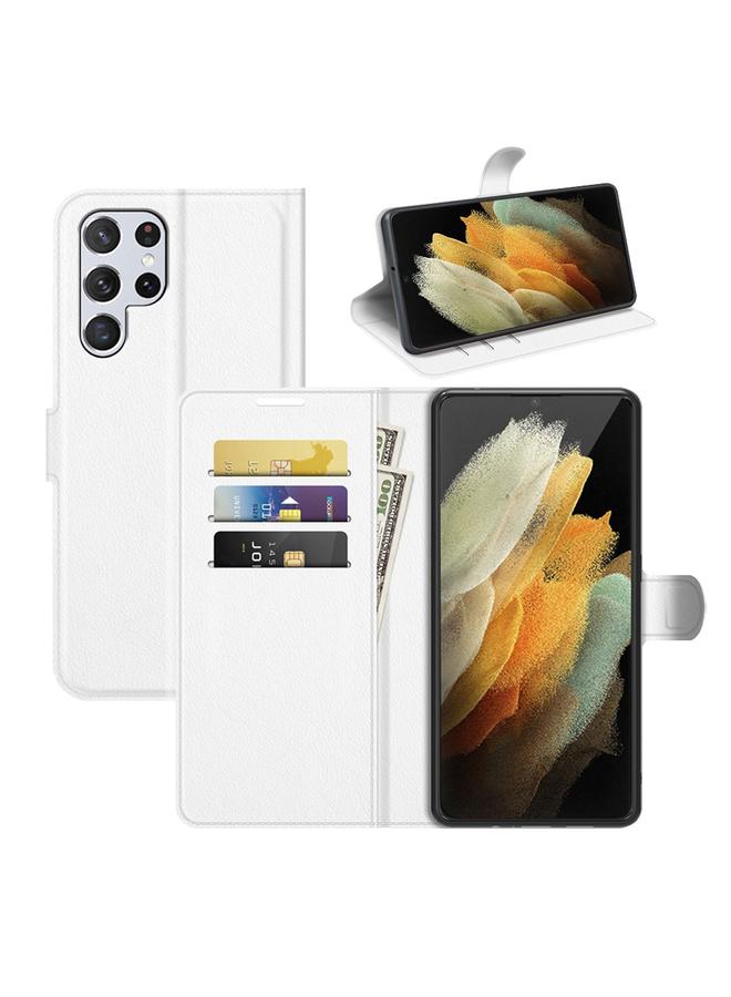 اس-توب جراب لهاتف Samsung Galaxy S22 Ultra 5G، جراب واقٍ أفقي قابل للطي من نسيج الليتشي مع حامل وفتحات للبطاقات ومحفظة - Image 1