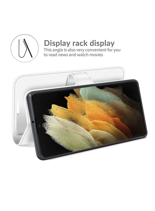 اس-توب جراب لهاتف Samsung Galaxy S22 Ultra 5G، جراب واقٍ أفقي قابل للطي من نسيج الليتشي مع حامل وفتحات للبطاقات ومحفظة - Image 5