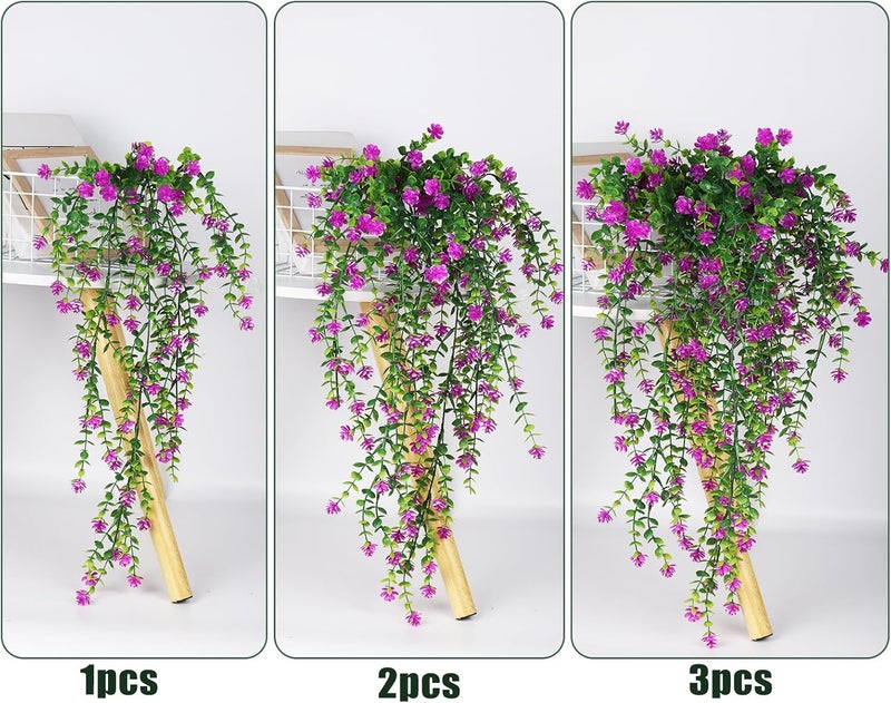 هاسذيب نباتات معلقة صناعية من ، 3 قطع من تزيين الكرمة بزهور الأوكاليبتوس الواقعية، زهور أوكاليبتوس صناعية للتزيين الجداري داخليًا وخارجيًا، زهرة زينة للحدائق المنزلية، بطول 30.7 بوصة - Image 3