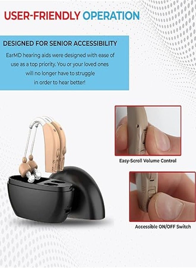 Hearing Aids for Seniors Rechargeable Hearing Aid with Noise Cancelling Hearing Amplifier with Adjustable Volume Control No Squealing One Pair Hearing Assist Device with Charging Box（black） - Image 2