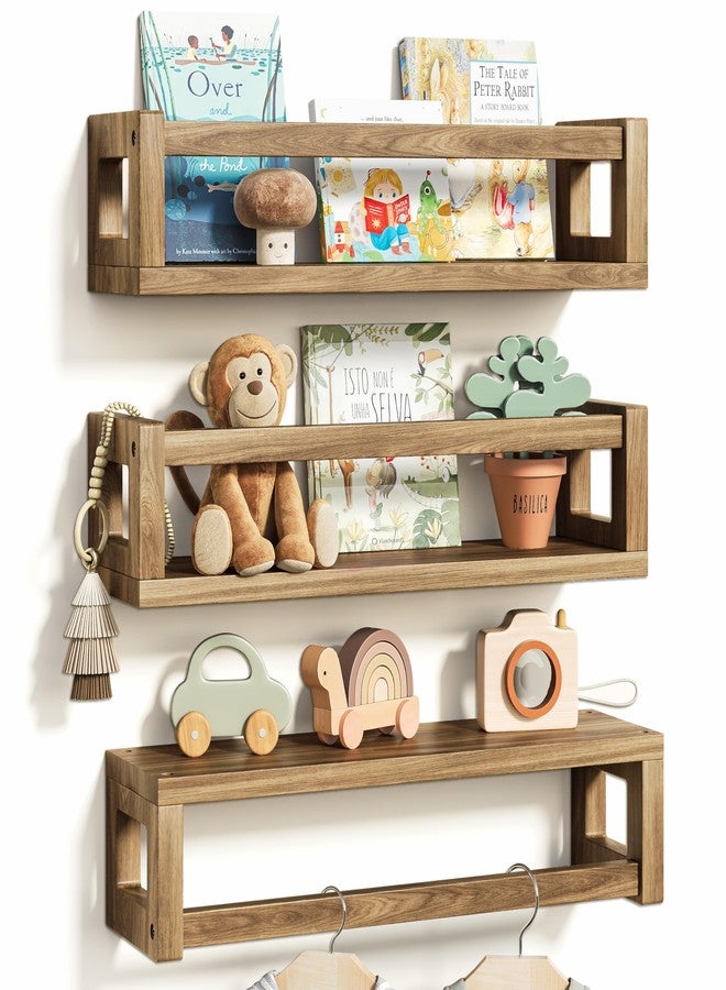 TidyCorner Sturdy Floating Shelves - Set of 3 Wall Bookshelves and Nursery Floating Shelves for Books, Toys, Kitchen, Bathroom, and Home Decor - Walnut Brown - Image 1